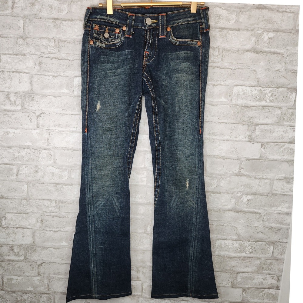 True Religion Joey Low Rise Flare Jeans Distressed Western Y2K 25